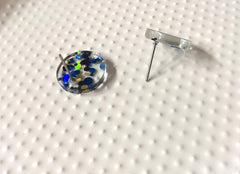 Black + Blue VIP Party 16mm confetti circle post earring circle blanks, gold drop earring stud earring, jewelry dangle DIY making