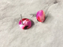 Yellow pink & red mosaic 10mm confetti circle post earring blanks, drop earring stud earring, jewelry dangle DIY earring making