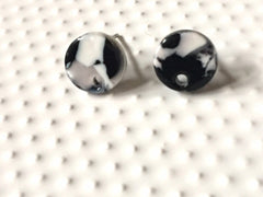 Black + White mosaic 10mm confetti circle post earring blanks, drop earring stud earring, jewelry dangle DIY earring making