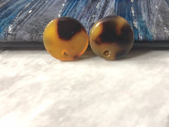 Black + Brown Tortoise Shell 14mm confetti circle post earring blanks, drop earring stud earring, jewelry dangle DIY earring making