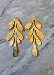 18 Karat Gold Plated Large flower pendants, brass leaves flutter, Statement earring bottom jewelry long necklace bead floral