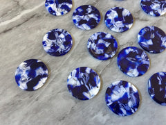 Blue & White Confetti Acrylic Resin Beads, round cutout 29mm Earring Necklace pendant bead one hole DIY blanks acetate