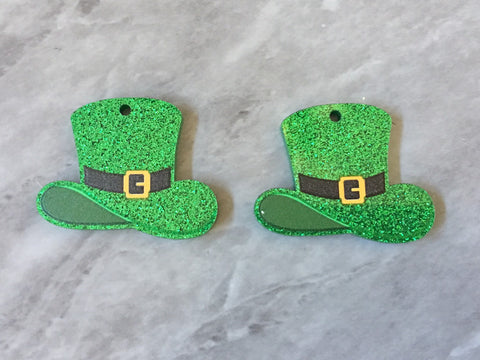 3D Printed Green Glitter Beads, rainbow cutout acrylic 35mm St Patricks Day one hole at top DIY blanks, Leprechaun Hat clover