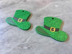 3D Printed Green Glitter Beads, rainbow cutout acrylic 35mm St Patricks Day one hole at top DIY blanks, Leprechaun Hat clover
