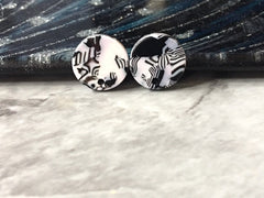 Black + White mosaic 13mm confetti circle post earring blanks, drop earring stud earring, jewelry dangle DIY earring making