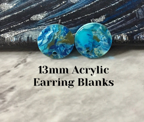 Blue Olive Green mosaic 13mm confetti circle post earring blanks, drop earring stud earring, jewelry dangle DIY earring making turquoise