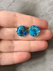 Blue Olive Green mosaic 13mm confetti circle post earring blanks, drop earring stud earring, jewelry dangle DIY earring making turquoise