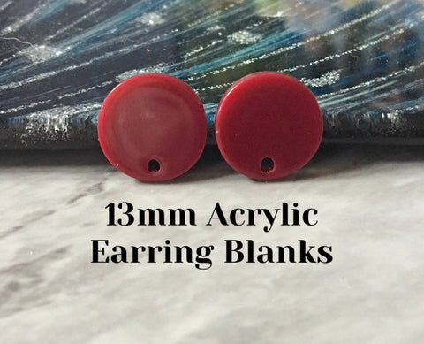 Cranberry red 13mm confetti circle post earring blanks, drop earring stud earring, jewelry dangle DIY earring making maroon red