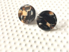 Peach Black mosaic 16mm confetti circle post earring blanks, drop earring stud earring, jewelry dangle DIY earring making white