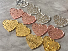 Leopard Print Hearts, laser etched cutout acrylic 30mm Earring Necklace pendant bead, one hole at top DIY blanks pink gold silver