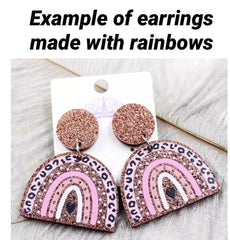 XL clear & Pink Leopard Print Rainbow Acrylic Blanks Cutout, earring jewelry making, drop blanks, 35mm animal print U shape half moon