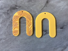 3D Printed yellow U Beads, rainbow cutout acrylic 41mm Earring Necklace pendant bead, one hole at top DIY blanks mustard etched