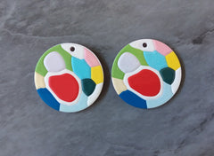 3D Printed colorful circle Beads, rainbow cutout acrylic 30mm Earring Necklace pendant bead, one hole at top DIY blanks red green