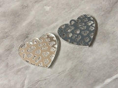 Leopard Print Hearts, laser etched cutout acrylic 30mm Earring Necklace pendant bead, one hole at top DIY blanks mirror silver