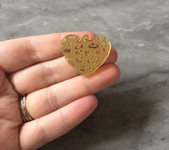 Leopard Print Hearts, laser etched cutout acrylic 30mm Earring Necklace pendant bead, one hole at top DIY blanks mirror silver