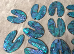 Abalone Shell Blue & Green U shape rainbow Acrylic Blanks Cutout, earring pendant jewelry making, 39mm jewelry, 1 Hole blanks, geode agate