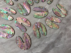 Abalone Shell Pink & Green U shape rainbow Acrylic Blanks Cutout, earring pendant jewelry making, 39mm jewelry, 1 Hole blanks, geode agate