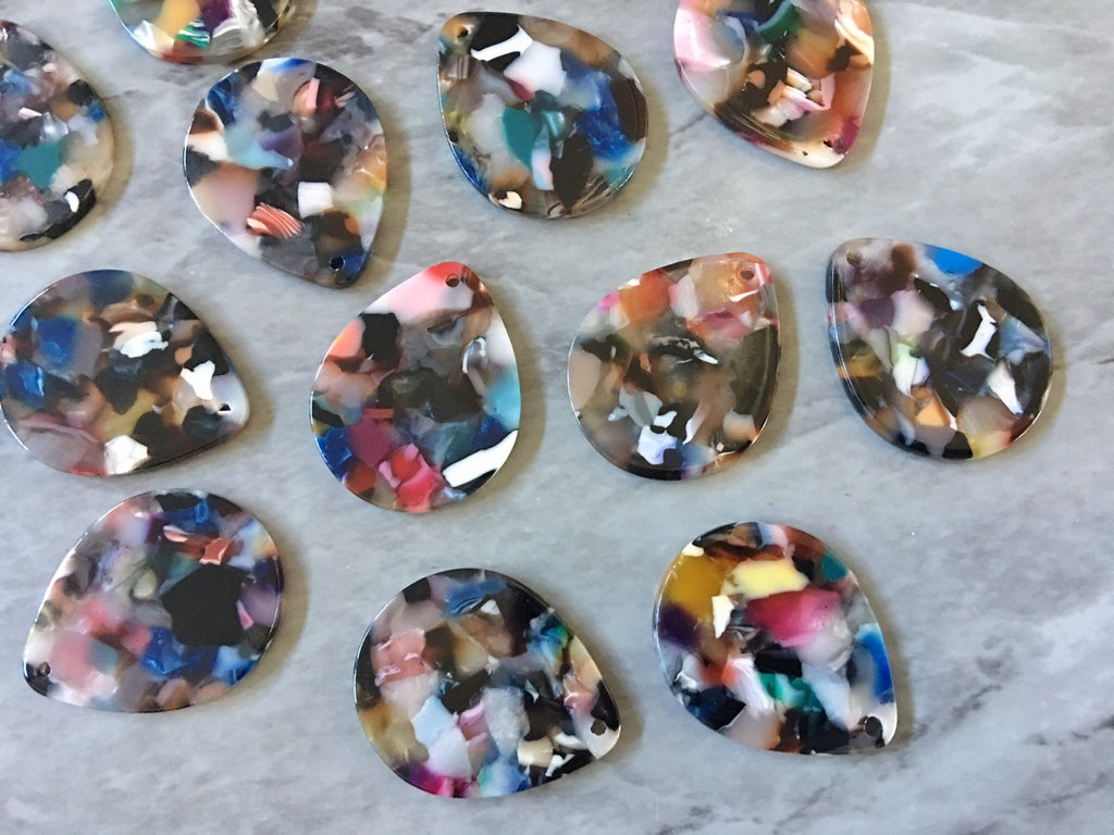 Teardrop Stormy Rainbow Mosaic Resin Beads, acrylic 29mm Earring Necklace pendant bead, one hole at top, pride unicorn jewelry acrylic DIY