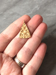VINTAGE Hammered animal print metal earring Beads, 24mm triangle cutout Necklace pendant bead, one hole at top DIY blanks, gold metal blanks