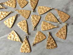 VINTAGE Hammered animal print metal earring Beads, 24mm triangle cutout Necklace pendant bead, one hole at top DIY blanks, gold metal blanks