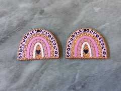 XL Rosegold Pink Leopard Print Rainbow Acrylic Blanks Cutout, earring jewelry making, drop blanks, 35mm animal print U shape half moon
