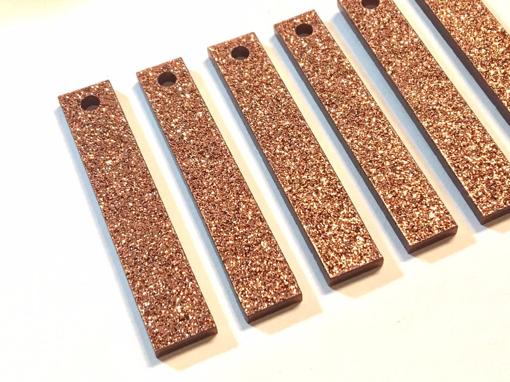 Rosegold Glitter acrylic stick Beads, Rectangle geometric shape acrylic 50mm Long Earring or Necklace pendant bead 1 one hole jewelry brown