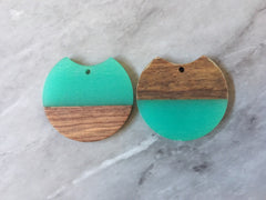 Wood Grain + Green resin Beads, round cutout acrylic 37mm Earring Necklace pendant bead, one hole at top DIY wooden blanks brown