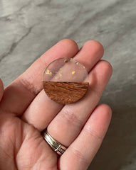 wood Grain + SHIMMER rainbow foil clear resin Beads, round cutout acrylic 29mm Earring Necklace pendant bead, one hole top DIY wooden blanks