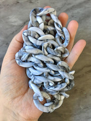 XL Gray & White LINKED chain, 40” mask chain chunky necklace or bracelet, lucite resin chain links jewelry making, plastic connector large