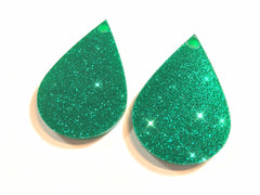 Dark Green GLITTER Beads, teardrop cutout acrylic 40mm Earring Necklace pendant bead, one hole at top DIY blanks green circle drop dangle