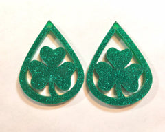 Dark Green GLITTER Beads, teardrop cutout acrylic 45mm Earring Necklace pendant bead, one hole at top DIY blanks green circle drop dangle