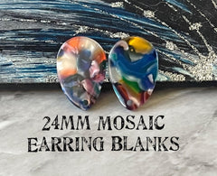 Rainbow 24mm Mosaic post earring blanks, colorful drop earring, silver or gold stud earrings statement jewelry, dangle DIY earring making