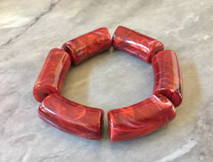 Acrylic curved tube beads, red tube bracelet beads, resin tube beads accent statement bracelet, stretch bracelet beads, red bracelet