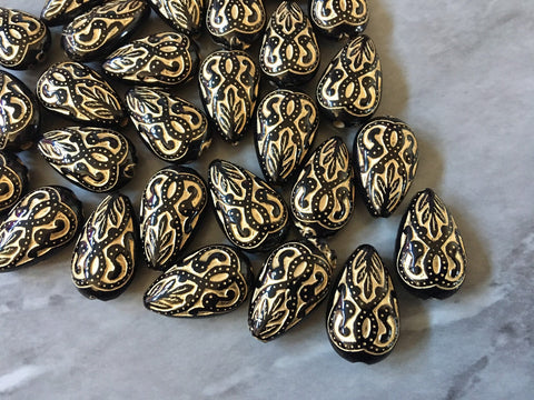 Gold Painted Black 19mm Beads, Beads for Bangle Making or Jewelry Making, chunky beads, statement beads necklace black
