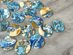 Gold & Blue Turquoise BEACH mosaic Resin Beads, circle cutout acrylic Earring Necklace pendant bead, one hole at top, jewelry acrylic DIY