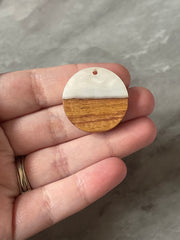 Wood Grain + creamy white resin Beads, round cutout acrylic 29mm Earring Necklace pendant bead, one hole at top DIY wooden blanks