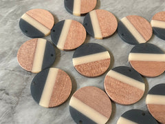 Wood Grain Striped resin Beads, round cutout acrylic 29mm Earring Necklace pendant bead, one hole at top DIY wooden blanks brown