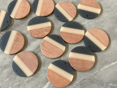 Wood Grain Striped resin Beads, round cutout acrylic 29mm Earring Necklace pendant bead, one hole at top DIY wooden blanks brown