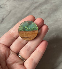 Wood Grain + gold foil green resin Beads, round cutout acrylic 29mm Earring Necklace pendant bead, one hole at top DIY wooden blanks