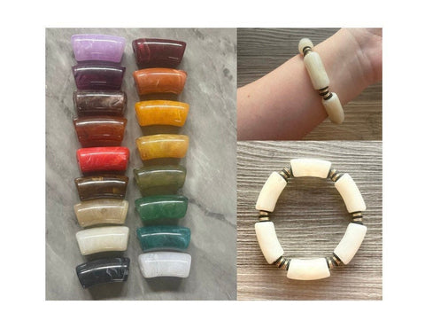 Acrylic curved tube beads, rainbow tube bracelet beads, resin tube beads accent statement bracelet, stretch bracelet beads sale