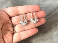 24mm Rhinestone Silver Fans post earring blanks, silver drop earring, silver stud earring, silver jewelry, dangle DIY earring making round