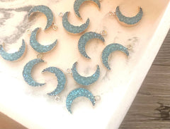 Moon Crescent Druzy Beads with hole, Faux Druzy Beads light blue turquoise druzy bracelet, druzy bangle, celestial bracelet jewelry