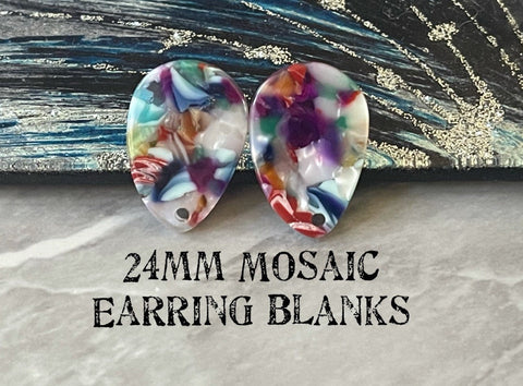 Rainbow 24mm Mosaic post earring blanks, colorful drop earring, silver or gold stud earrings statement jewelry, dangle DIY earring making