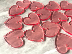 Pink Acrylic Heart, pink heart charm, connector charm Valentines Day jewelry, holiday earrings, 2 holes heart earrings