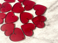 Red Acrylic Heart, pink heart charm, connector charm Valentines Day jewelry, holiday earrings, 2 holes heart earrings