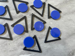 Mod Style Royal Blue & Black Beads, circle cutout acrylic 43mm Earring or Necklace pendant bead, one hole at top, colorful statement