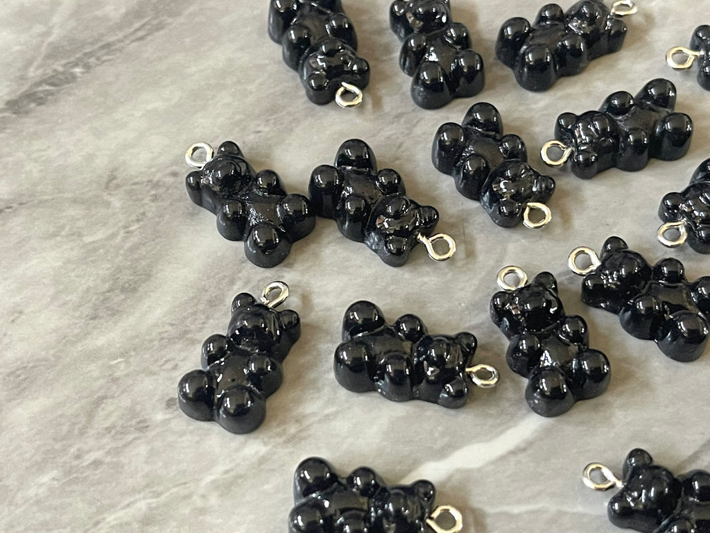 Black Bear Pendants, Gelatin Bear Pendants, 20mm bears with 1 hole, colorful rainbow drop pendants, bear beads, resin necklace earrings