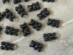 Black Bear Pendants, Gelatin Bear Pendants, 20mm bears with 1 hole, colorful rainbow drop pendants, bear beads, resin necklace earrings