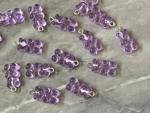 Purple Bear Pendants, Gelatin Bear Pendants, 20mm bears with 1 hole, colorful rainbow drop pendants, bear beads, resin necklace earrings