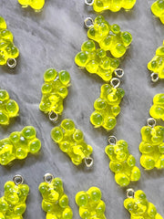 Yellow Bear Pendants, Gelatin Bear Pendants, 20mm bears with 1 hole, colorful rainbow drop pendants, bear beads, resin necklace earrings